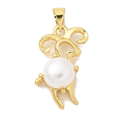 Олень Стойки обшивки латунные подвески, с ABS имитации жемчуга, долговечный, без свинца и без кадмия, реальный 18 k позолоченный, олень, 21x16x7.5 мм, отверстие : 4.5x3.5 мм