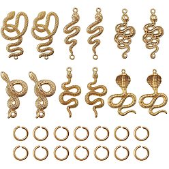 Light Gold 26 шт. 7 большие подвески из сплава с покрытием в стойку, с открытыми пружинными кольцами из нержавеющей стали 304, змея, золотой свет, 30.5~43x14~32.5x2.5~4.5 мм, отверстие : 1.8~2 мм