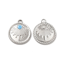 Stainless Steel Color 304 Stainless Steel Enamel Pendants, Flat Round with Evil Eye Charm, Stainless Steel Color, 21x18x2mm, Hole: 2.5mm