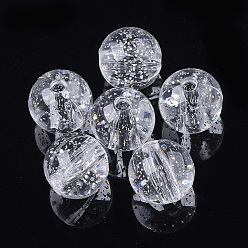 Clear Transparent Acrylic Beads, with Glitter Beads, Round, Clear, 10mm, Hole: 1.8mm, about 940pcs/500g