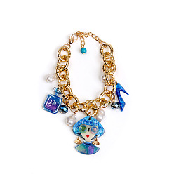 Королевский синий Акриловый флакон женских духов, туфли на высоком каблуке и браслеты из искусственного жемчуга., браслеты из сплава и цепи для женщин, золотые, королевский синий, 7.68 дюйм (19.5 см)