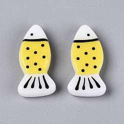 Желтый Печатные непрозрачные бусины из смолы, рыба, желтые, 13.5~14x27~28x5~6 мм, отверстие : 1.4~1.5 мм