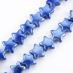 Королевский синий Фарфора ручной работы шарик нити, жемчужные, звезда, королевский синий, 14x15x7 мм, отверстие : 2 мм, около 24~27 шт / нитка, 10.63 дюйм ~ 12.6 дюйм (27~32 см)