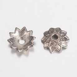 Античное Серебро Сплав шарика шапки параметры эмали, мульти-лепесток цветка, античное серебро, 7.5x2 мм, отверстие : 1.5 мм