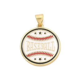 Baseball Латунные эмалированные подвески в виде бейсбольных мячей, стойки покрытие, долговечный, без кадмия и без свинца, реальный 18 k позолоченный, бейсбол прелести, 21x20x2 мм, отверстие : 4x3 мм