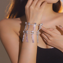 Серебро Многорядные браслеты из латуни и страз для женщин, серебряные, 55 мм