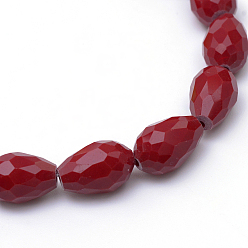 Dark Red Opaque Solid Color Glass Faceted Teardrop Beads Strands, Dark Red, 11x7.5~8mm, Hole: 1.5mm, about 56~58pcs/strand, 25 inch