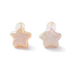 Real 18K Gold Plated Star Natural Pearl Stud Earrings for Women, with Sterling Silver Pins, Real 18K Gold Plated, 10.5~12x11~12mm