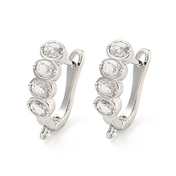 Платина Покрытие стойки латунь микропаве фианит серьги обручи, без кадмия и без свинца, долговечный, платина, 17x5 мм, отверстие : 1.2 мм, штифты : 11x1 мм