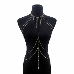 Doré  Chaînes de corps sexy en alliage, entièrement recouvertes de strass et de cristaux, avec pompon en forme de larme, or, 398 mm et 465 mm