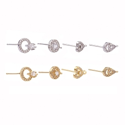 Platinum & Golden 8 Pairs Brass Micro Pave Clear Cubic Zirconia Stud Earring Findings, with Loop, Cadmium Free & Lead Free, Mixed Shapes, Platinum & Golden, 8pairs/box