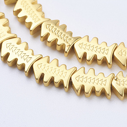 Golden Plated Non-magnetic Synthetic Hematite Beads Strands, Frosted, Fishbone, Golden Plated, 10x7x2.5mm, Hole: 0.5mm, about 42pcs/strand, 15.9 inch(40.5cm)