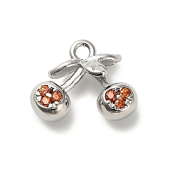 Вишня Латунные микро проложить кубического циркония подвески, фруктовые прелести, стойки покрытие, долговечный, без свинца и без кадмия, вишня, 9x11.5x4.5 мм, отверстие : 1.4 мм