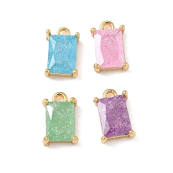 (52) Непрозрачная лаванда Латунные подвески из измельченного льда с кубическим цирконием, прямоугольник амулеты, без никеля , реальный 18 k позолоченный, разноцветные, 9.5x6x3.5 мм, отверстие : 1.2 мм