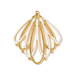 Белый 304 нержавеющей стальной эмали подвески, подвески в форме ракушек, ионное покрытие (ip), реальный 18 k позолоченный, белые, 44x40 мм