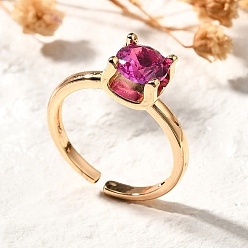 Средний Фиолетово-красный Кольца из выращенного в лаборатории красного корунда/рубина, латунь манжеты кольца, без кадмия и без свинца, долговечный, золотые, средне фиолетовый красный, 8x8 мм, регулируемый