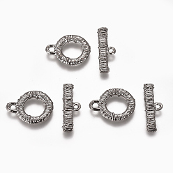 Черный Цвет Металла Сплавочные застежка тоггл тибетского стиля, прямоугольник и плоский круглый, металлический черный , 20x16x2.5 мм, отверстия: 2.5x3 mm, 23.5x8x2.5 mm, отверстие: 1.8 ммм, 9 мм внутренний диаметр