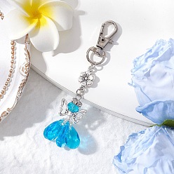 Темно-Голубой Стеклянные подвески в виде ангела, с цветком 304 из нержавеющей стали и поворотными карабинами, глубокое синее небо, 86~89 мм