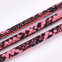 Deep Pink PU Leather Cords, Imitation Snake Skin, Deep Pink, 5~6mm, about 5.46 yards(5m)/roll
