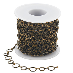 Античная Бронза 10м латунные цепочки ручной работы с кольцевыми звеньями, несварные, без никеля , с катушкой, античная бронза, 8x1 мм, около 32.81 футов (10 м) / рулон