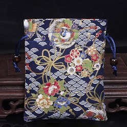 Цветок Прямоугольные подарочные пакеты из ткани в китайском стиле с принтом на шнурке, сумки для хранения, цветок, 15x12 см