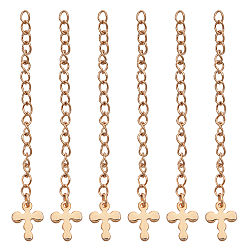 Golden 304 Stainless Steel Chain Extender, Curb Chain, with Charms, Cross, Golden, 62.5mm