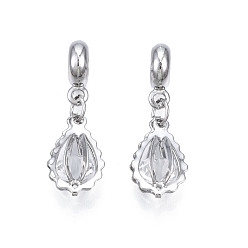 Платина Европейские подвески из сплава с покрытием для стойки, со стразами из смолы, бусины с большим отверстием, без кадмия и без свинца, слеза, платина, 31 мм, отверстие : 4.5 мм, слеза: 18x10.5x7 мм