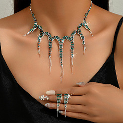 Изумруд Ожерелья с подвесками из сплава осьминога и серьги-гвоздики, серебряные, изумруд, 300 мм