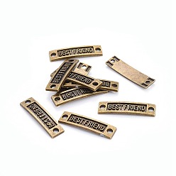 Античная Бронза Тибетский стиль связи соединители для дружбы, без кадмия, без никеля и без свинца, прямоугольник со словом лучшего друга, античная бронза, 9.5x35x2 мм, отверстие : 3 мм