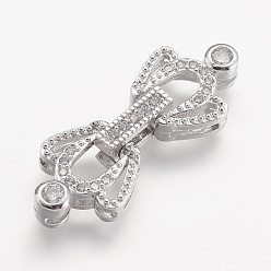 Платина Латунные микро проложить кубического циркония раз за застежками, корона, платина, 31x12x5 мм, отверстие : 1 мм