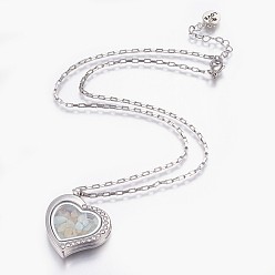 Амазонит Сплав горный хрусталь кулон ожерелья, с гранулами из натурального амазонита и 304 нержавеющей сталь, сердце, 18.11 дюйм (46 см)