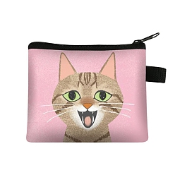 Pink Cute Cat Polyester Zipper Wallets, Rectangle Coin Purses, Change Purse for Women & Girls, Pink, 11x13.5cm