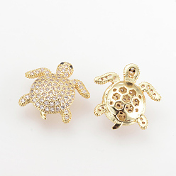 Золотой Латунная микропрокладка кубических циркониевых кабошонов, черепаха, золотые, 20x19x5.5 мм