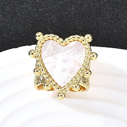 Сердце Латунные кольца-манжеты для женщин, с естественной оболочке, стойки покрытие, долговечный, без свинца и без кадмия, реальный 18 k позолоченный, сердце, размер США 7 1/4 (17.5 мм)