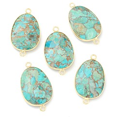 Бирюза Соединители звеньев естественного бирюзового цвета, с золотыми латунными краями, Плоско-овальные, 30x17x5 мм, отверстие : 1.8 мм