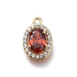 Оранжевый Латунные микро проложить кубического циркония подвески, без кадмия, без никеля и без свинца, овальные амулеты, реальный 18 k позолоченный, оранжевые, 13x8.5x5 мм, отверстие : 1.2 мм