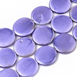 Medium Slate Blue Spray Painted Natural Freshwater Shell Beads Strands, Flat Round, Medium Slate Blue, 20x4mm, Hole: 0.8mm, about 20pcs/Strand, 15.75 inch(40cm)