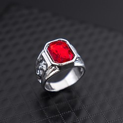Рубин Мужские перстни со стразами из сплава, квадратный, платина, рубин, размер США 9 (18.9 мм)