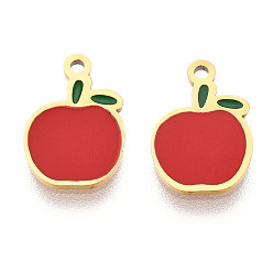 (123L) Белый крем непрозрачный блеск 304 из нержавеющей стали шармы эмали, яблочный шарм, ионное покрытие (ip), реальный 14 k позолоченный, огнеупорный кирпич, 12x8.1x0.9 мм, отверстие : 1 мм