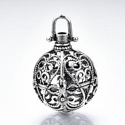 Antique Silver Rack Plating Brass Cage Pendants, For Chime Ball Pendant Necklaces Making, Hollow Round, Antique Silver, 33x30x25mm, Hole: 5mm, inner measure: 20mm