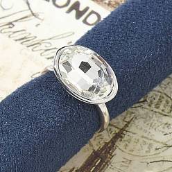 Прозрачный Овальные латунные манжеты для женщин, со стеклом, долговечный, стойки покрытие, без свинца и без кадмия, платина, прозрачные, внутренний диаметр: 17 мм