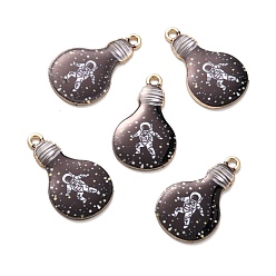 Black Alloy Enamel Pendants, Light Bulb with Astronaut Pattern, Black, 27x16.5x1.5mm, Hole: 1.8mm