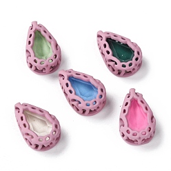 Сливовый Шить на горный хрусталь, стиль мокко, стекло горный хрусталь, с латунной фурнитурой , аксессуары для одежды, слеза, разноцветные, слива, 12.5x8x5 мм, отверстие : 1 мм