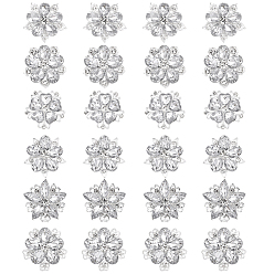 Серебро 24 шт. булавки для лацканов одежды со стразами из цветочного сплава, серебряные, 26~29x26.5~30 мм