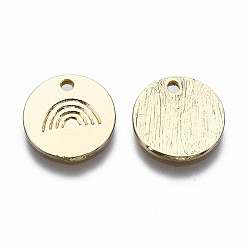 Real 16K Gold Plated Alloy Charms, Cadmium Free & Nickel Free & Lead Free, Flat Round with Rainbow Pattern, Real 16K Gold Plated, 12x1mm, Hole: 1.5mm