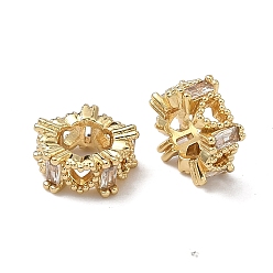 Золотой Бусины в форме сердца из латуни с микропаве и прозрачным кубическим цирконием, европейские бусины, RONDELLE большие шарики отверстия, без кадмия и без свинца, стойки покрытие, долговечный, золотые, 10x4 мм, отверстие : 5 мм