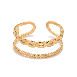 Golden Ion Plating(IP) 304 Stainless Steel Double Line Open Cuff Ring for Women, Golden, US Size 7 3/4(17.9mm)