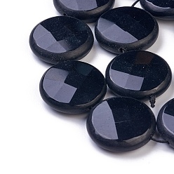 Black Agate Natural Dyed & Heated Black Agate Beads Strands, Frosted Edge, Flat Round, Faceted, 25~25.5x7~9mm, Hole: 1.5mm, about 16pcs/strand, 15.5 inch(39.5cm)