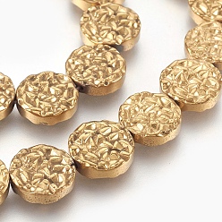 с Золотистым Покрытием Гальваническая немагнитная синтетическая гематитовая нить, плоско-круглые, с золотым покрытием, 12x3.5 мм, отверстие : 1 мм, около 33 шт / нитка, 15.55 дюйм (39.5 см)