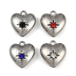 (52) Непрозрачная лаванда 304 прелести нержавеющей стали, со стразами, шарма сердца, разноцветные, 13.5x12.5x5.5 мм, отверстие : 1.5 мм